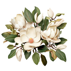 Magnolia bouquet, bunch isolated on transparent png.
