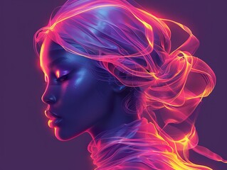 impression face Contemporary artwork of women with iridescent opalescent colours liquid or smoke style
