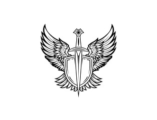 Vector illustration of a sword with wings on a white background