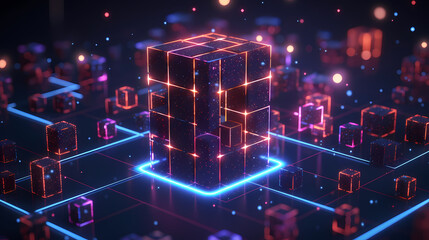 Blockchain cube with lines symbolizing the simplicity and security of distributed trust networks