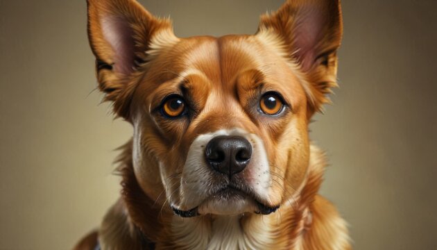  a close up of a brown and white dog looking at the camera with a sad look on it's face.