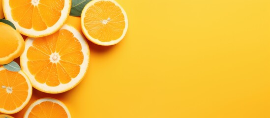 A colorful display of various citrus fruits including Valencia oranges, Rangpur, Clementines, Bitter oranges, Tangelos, and Tangerines on a vibrant yellow background