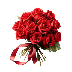 Red Rose bouquet, bunch isolated on transparent png.