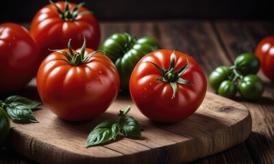 Fresh tomatoe on a wooden background 