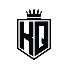 KQ Logo monogram bold shield geometric shape with crown outline black and white style design