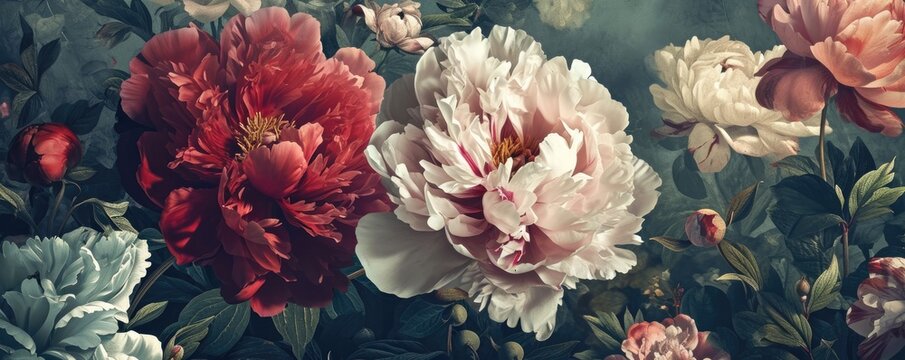 Background with beautiful pink peonies. Banner, wallpaper
