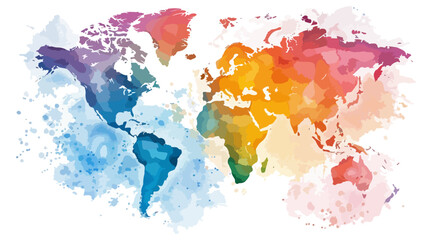 Weltkarte Wasserfarben Bunt Welt Globus Map Vektor - obrazy, fototapety, plakaty