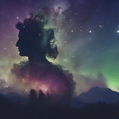 Fototapeta na wymiar Brahma god silhouette with galaxy Background.