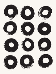 Black Ink Circle Brush Poster. Abstract Grunge Stamp Set. Round Vector Isolated on White Background. Black Stamp Vector. Ink and Stamp Design Template. Round grunge hand drawn circle shape