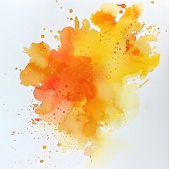 Yellow and orange watercolor stain on white background