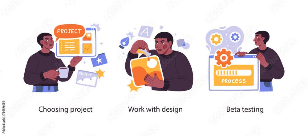 Poster phases of the successful app development - set of business concept illustrations. visual stories col