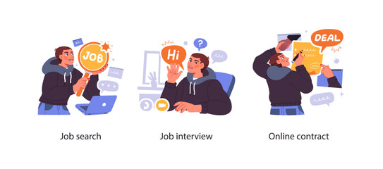 Recruitment process and hiring new employees - set of business concept illustrations. Visual stories collection.