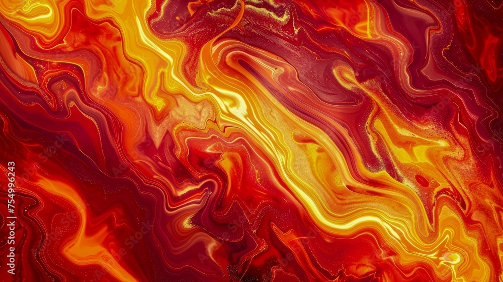 Aufkleber vibrant red and yellow abstract fluid art background with swirling patterns for dynamic designs