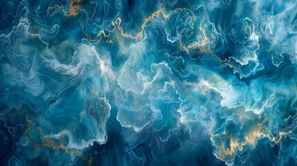 Abstract Fluid Art Background with Vibrant Blue and Gold Swirls, Colorful Liquid Flow Texture, Modern Marbling Wallpaper Design
