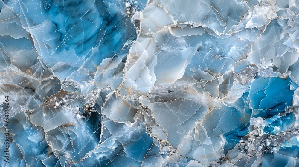 Poster close-up texture of natural gemstone surface with intricate blue and white pattern for background