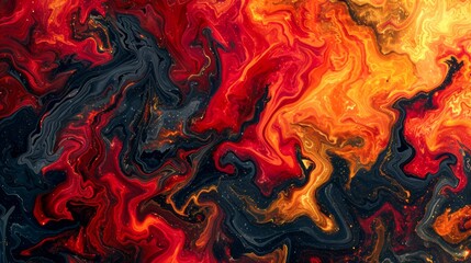 Abstract Fiery Inferno Texture: Vivid Red and Orange Flames with Swirling Black Details for Backgrounds