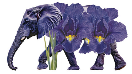 a couple of elephants standing next to each other with purple flowers in their trunks and tusks in front of them.
