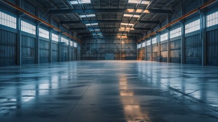 Large modern empty warehouse. - obrazy, fototapety, plakaty