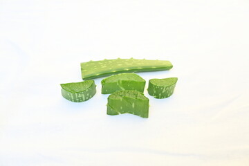 Aloe vera slices. Many Ayurvedic medicines are made using its juice. Its make topical...