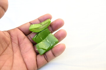 Aloe vera slices. Many Ayurvedic medicines are made using its juice. Its make topical...