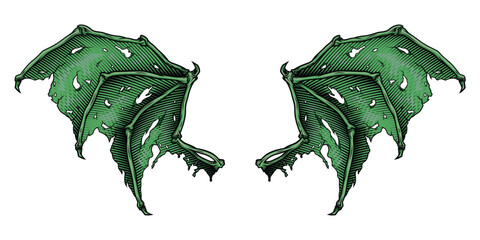 Devil wings. Vector illustration in engraving technique of demon wings.