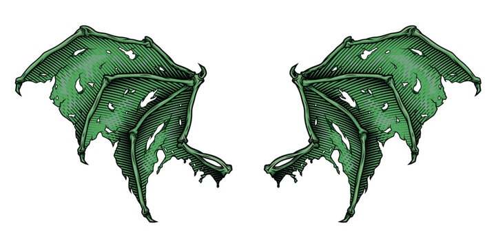 Devil wings. Vector illustration in engraving technique of demon wings.
