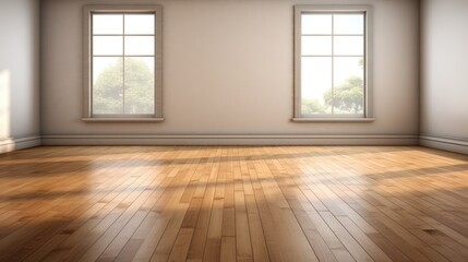 Fototapeta na wymiar Zen Retreat: Empty Room with Expansive Windows and Wood Flooring