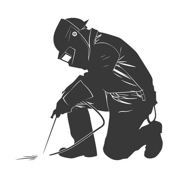 recommend clip art: Silhouette welder in action black color only full body