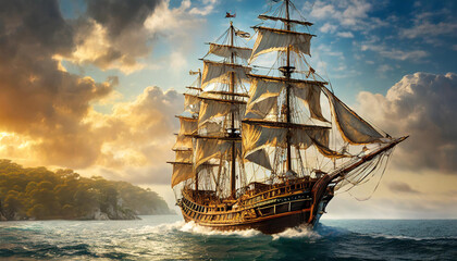 A sailing ship in old times