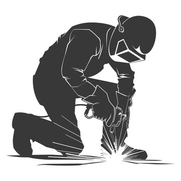 recommend clip art: Silhouette welder in action black color only full body