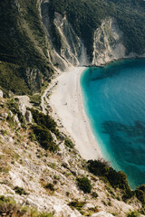 Aerial view of Aspros Gialos Beach in Kefalonia, Greece - 755000239