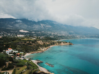 Aerial View of Agios Thomas Beach in Kefalonia, Greece - 755000616