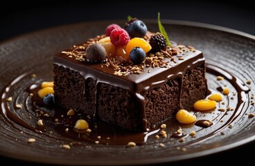 Chocolate dessert with berries