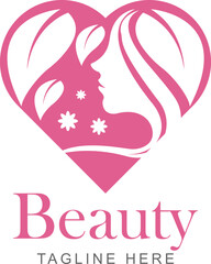 beauty logo, logo with shadow of woman and leaves
