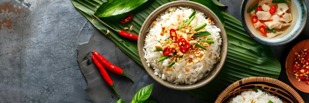 Steamed Sticky Rice with Chili Peppers and Greens Exotic Thai Cuisine