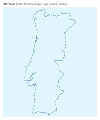 Portugal plain country map. High Details. Outline style. Shape of Portugal. Vector illustration.
