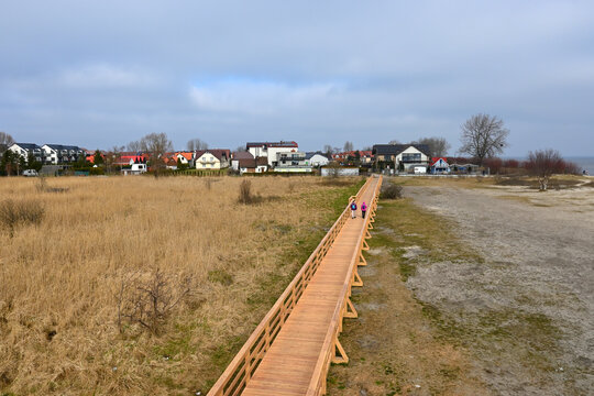 Educational path in Mechelinki Meadows Nature Reserve located in Rewa village. Poland