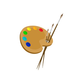 Artist's palette with brush for illustrations, painting materials and school supplies. Symbol of creativity and painting lessons