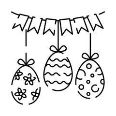 Happy Easter line icon. Vector holiday sign egg, bird and bunny or flower spring