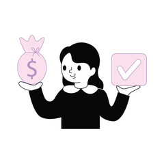 Girl lifting money and checklist box
