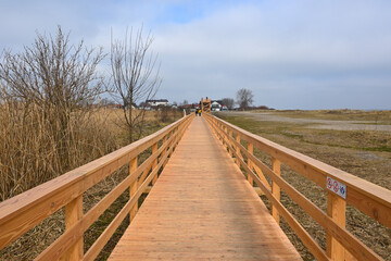 Fototapeta premium Educational path in Mechelinki Meadows Nature Reserve located in Rewa village. Poland