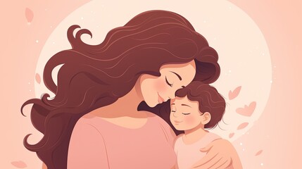 cute mother is cuddled by daughter