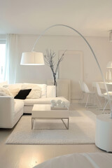 Modern living room interior in white with minimal furniture