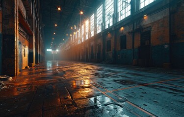 Fototapeta premium basketball hall with empty stands, dark basketball court, basketball stadium.