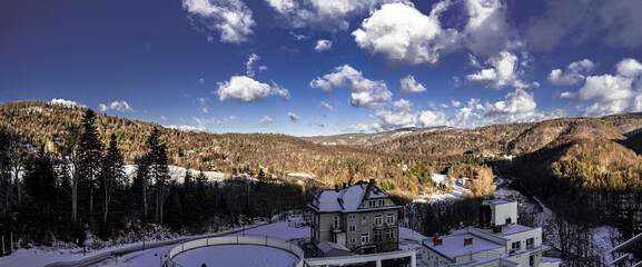 Fototapeta premium Winter landscape in the Poprad Landscape Park in Beskid Sadecki on a sunny,december day.