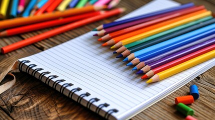 Fototapeta premium a pile of colored pencils sitting on top of a wooden table next to a pile of colored pencils.
