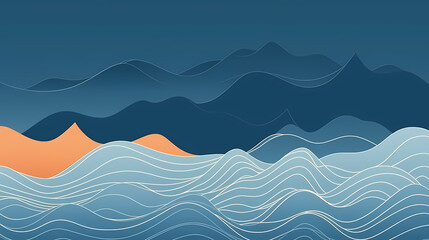 Mountain in oriental style, abstract art banner with geometric pattern