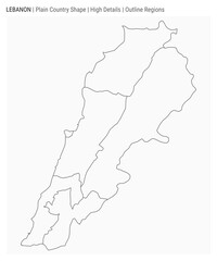 Lebanon plain country map. High Details. Outline Regions style. Shape of Lebanon. Vector illustration.