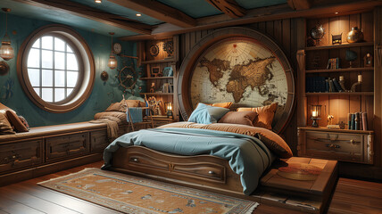 With waves of blue, ship motifs, and seashell touches, it's a maritime dream for young adventurers