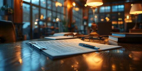 cinematic light coming from the left, Escape Room , A table with a book and a pen on it 